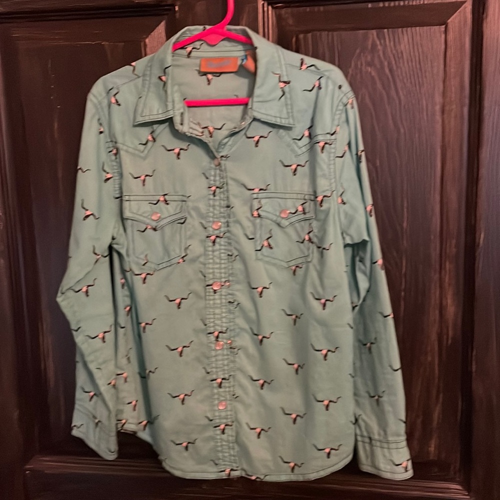 Wrangler shirt,size M,Light blue with longhorns